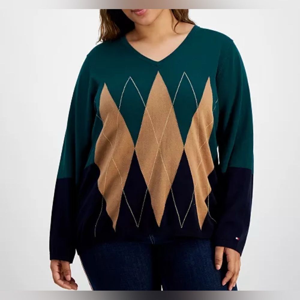 Tommy Hilfiger Plus Size Argyle Colorblocked Sweater